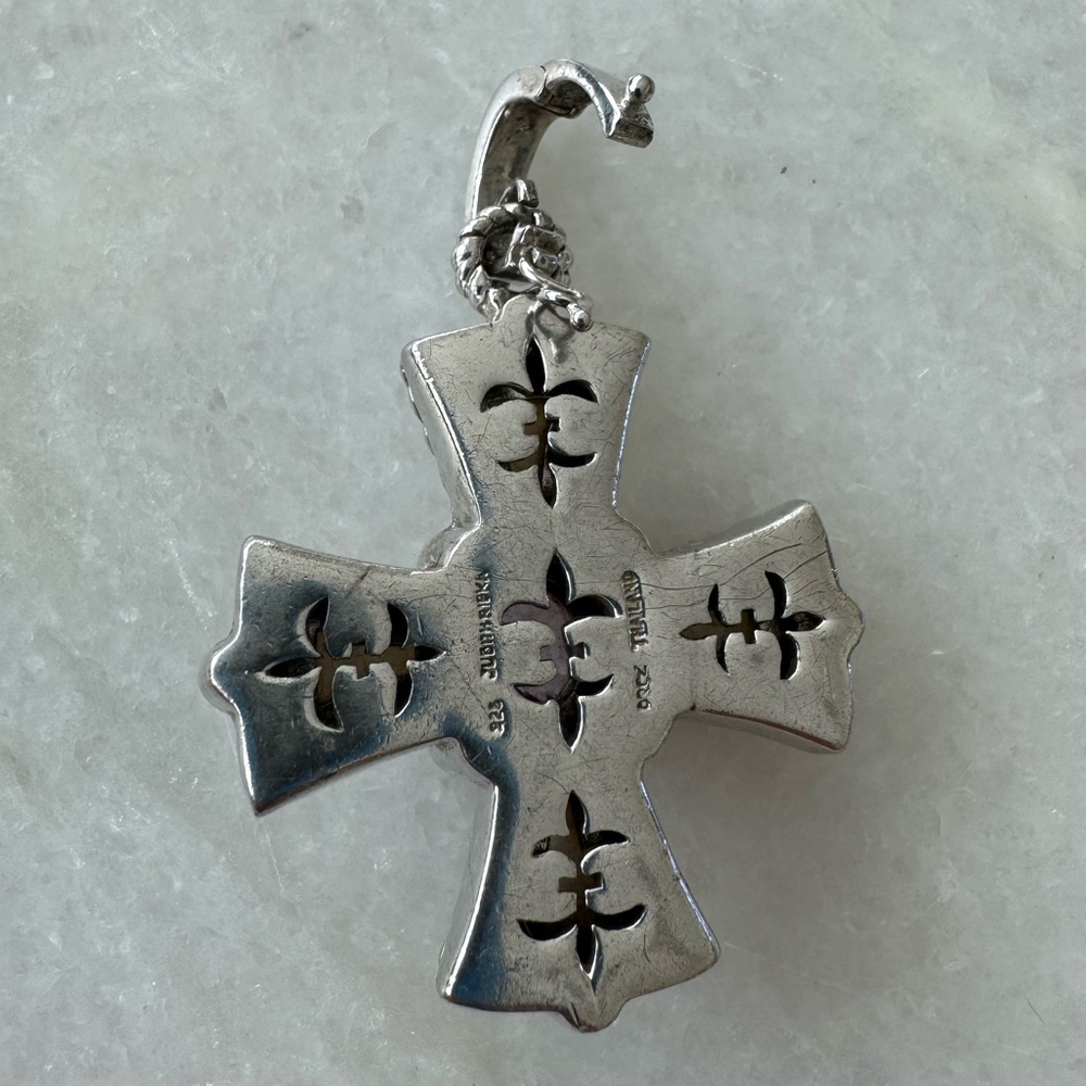 Judith Ripka Sterling Silver Mother Of Pearl & Amethyst Cross Enhancer Pendant - Picture 7 of 11